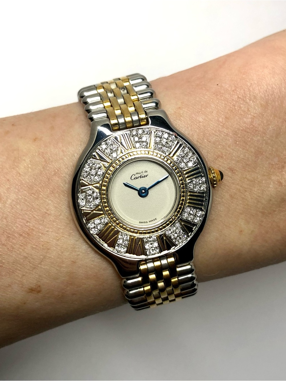 CARTIER MUST 21 Quartz 28mm 2 Tone ~0.60TCW Diamond Watch Cream Dial - Picture 2 of 7